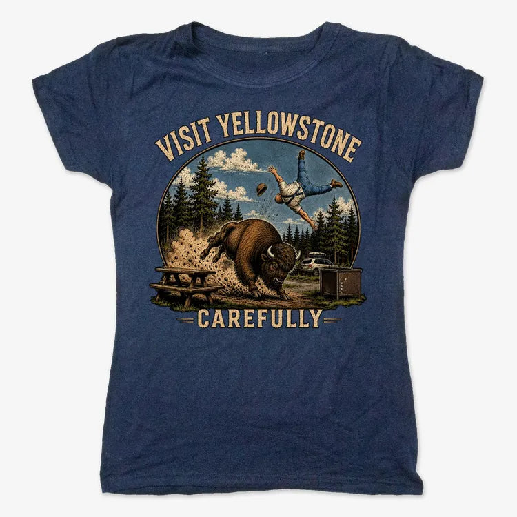 Visit Yellowstone Carefully-Women's T-Shirt-True Navy