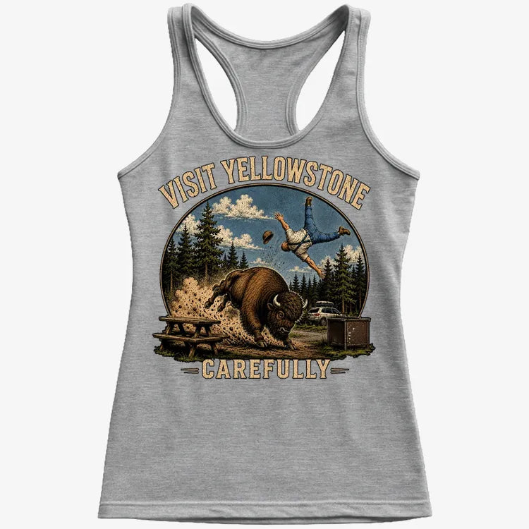 Visit Yellowstone Carefully-Women's Tank Top-Gray Granite