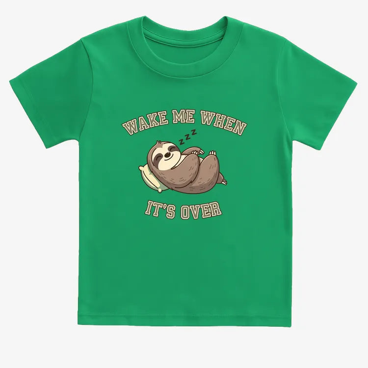 Wake Me When It's Over Sloth Vibe-Kids T-Shirt-Green