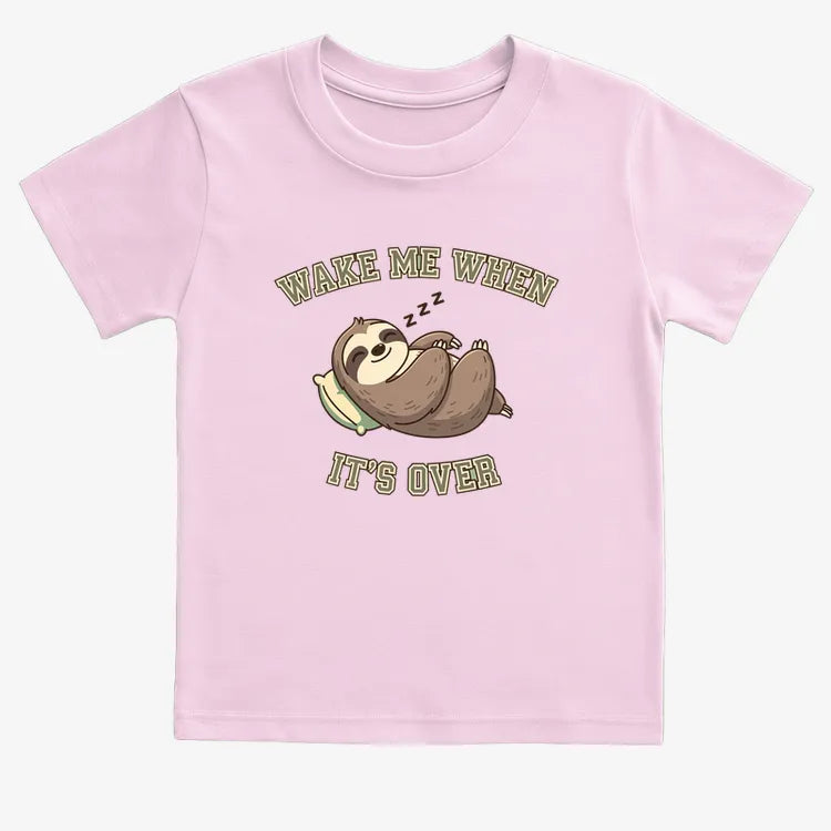 Wake Me When It's Over Sloth Vibe-Kids T-Shirt-Pink