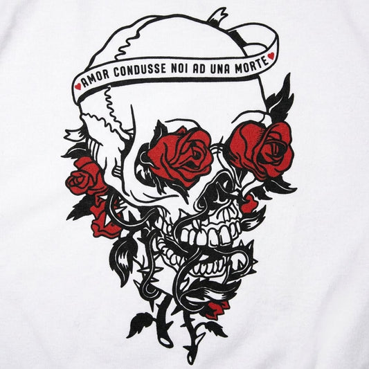 Skull And Roses Tattoo Design with Love and Death Banner detail