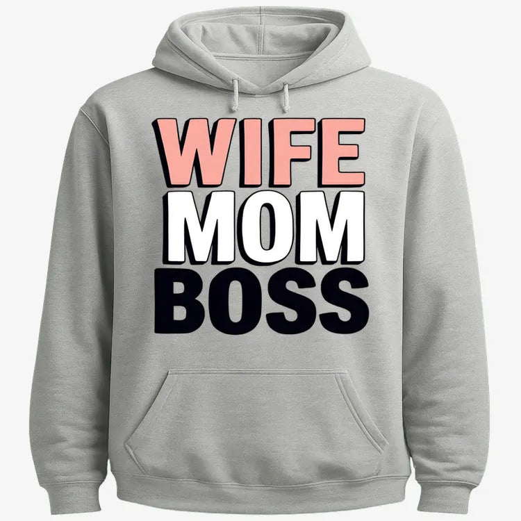 Wife Mom Boss Empowerment Tee-Hoodie-Gray Heather