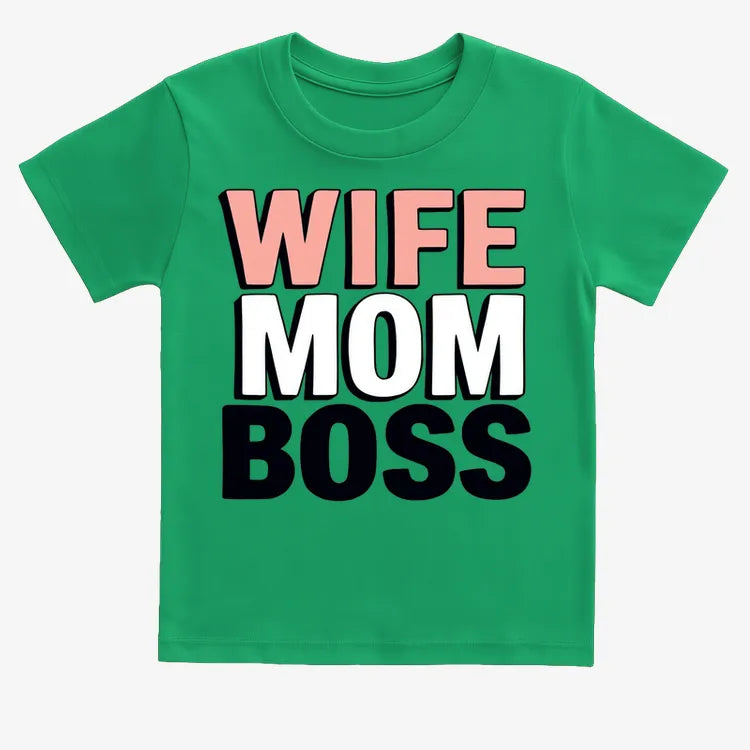 Wife Mom Boss Empowerment Tee-Kids T-Shirt-Green