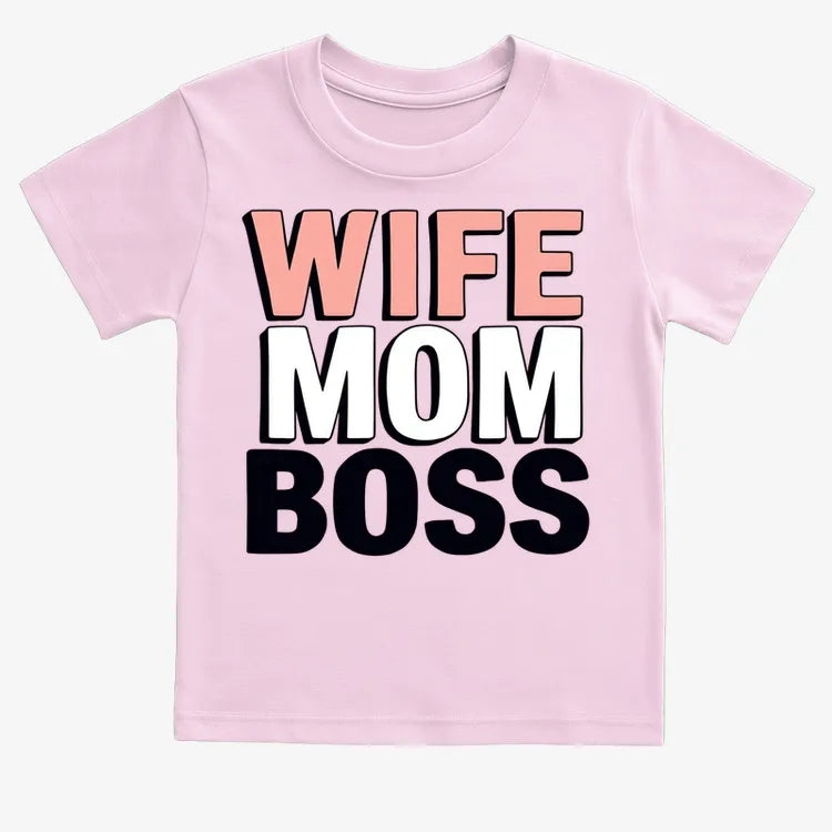 Wife Mom Boss Empowerment Tee-Kids T-Shirt-Pink