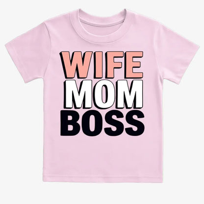 Wife Mom Boss Empowerment Tee-Kids T-Shirt-Pink