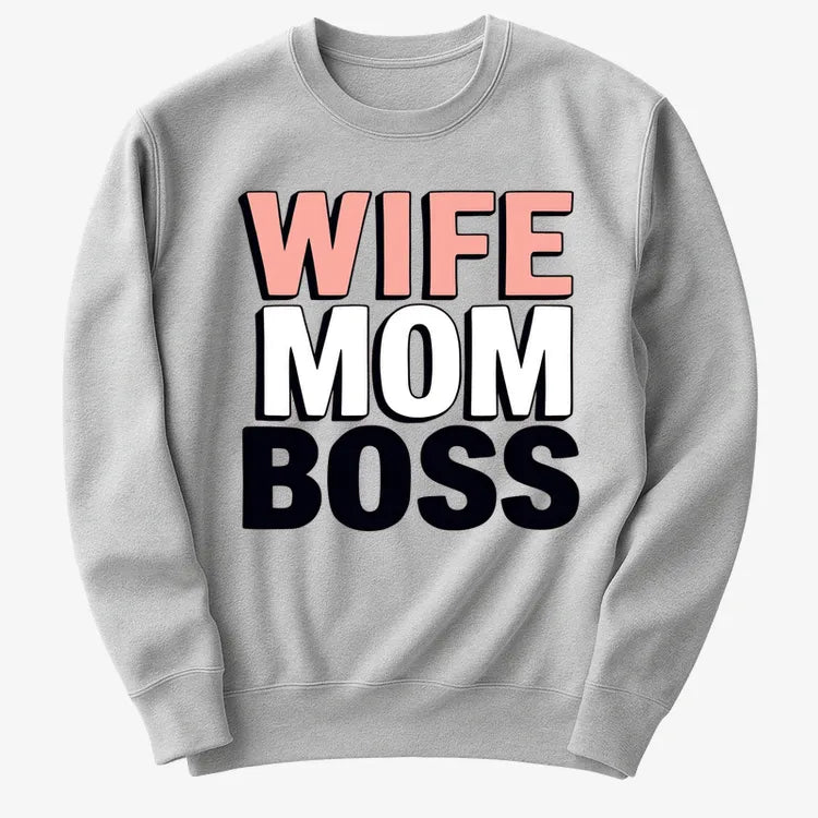 Wife Mom Boss Empowerment Tee-Sweater-Gray Heather