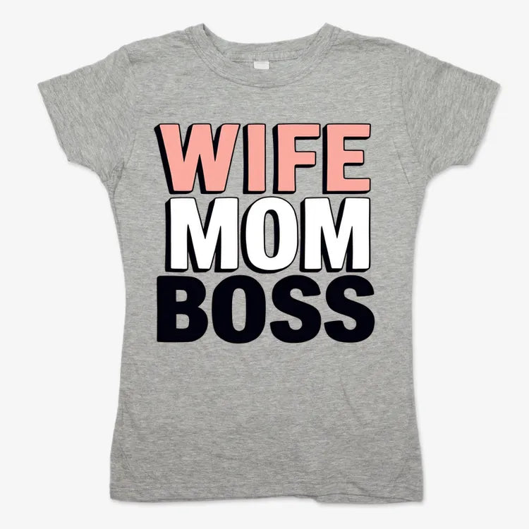 Wife Mom Boss Empowerment Tee-Women's T-Shirt-Gray Granite