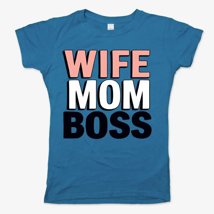Wife Mom Boss Empowerment Tee-Women's T-Shirt-Sky Blue