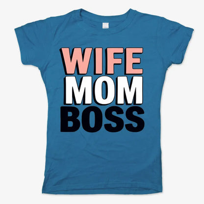 Wife Mom Boss Empowerment Tee-Women's T-Shirt-Sky Blue