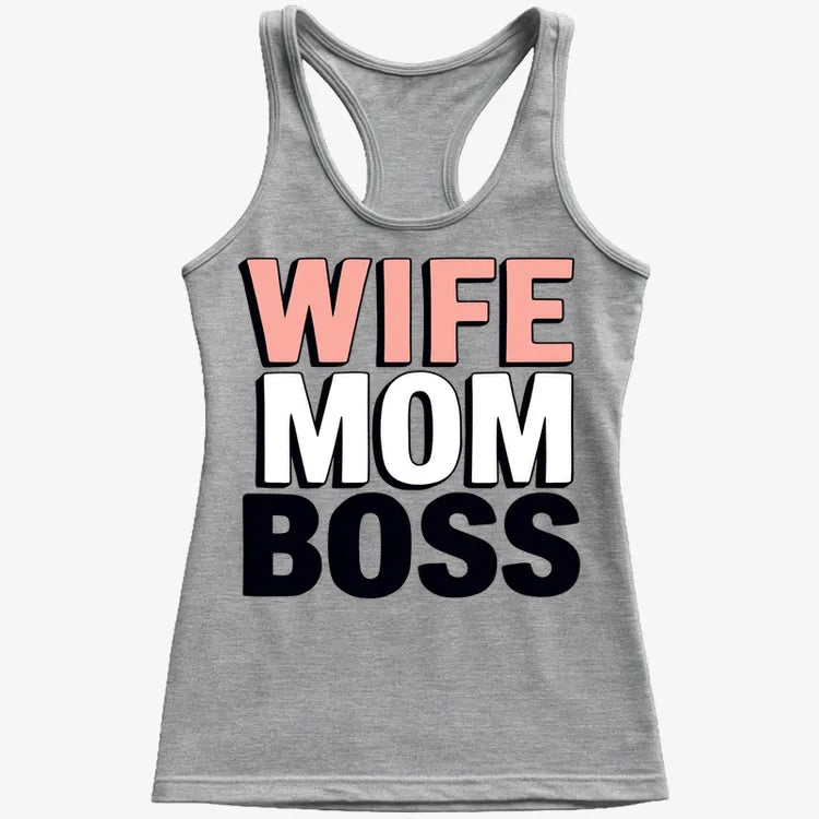 Wife Mom Boss Empowerment Tee-Women's Tank Top-Gray Granite