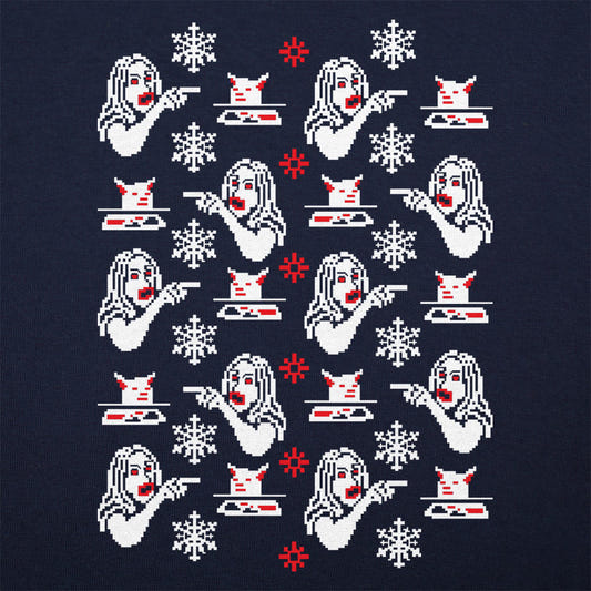 Woman Yelling At Cat Ugly Christmas Sweater Pattern graphic Unisex Heavyweight T-Shirt in Navy Blue