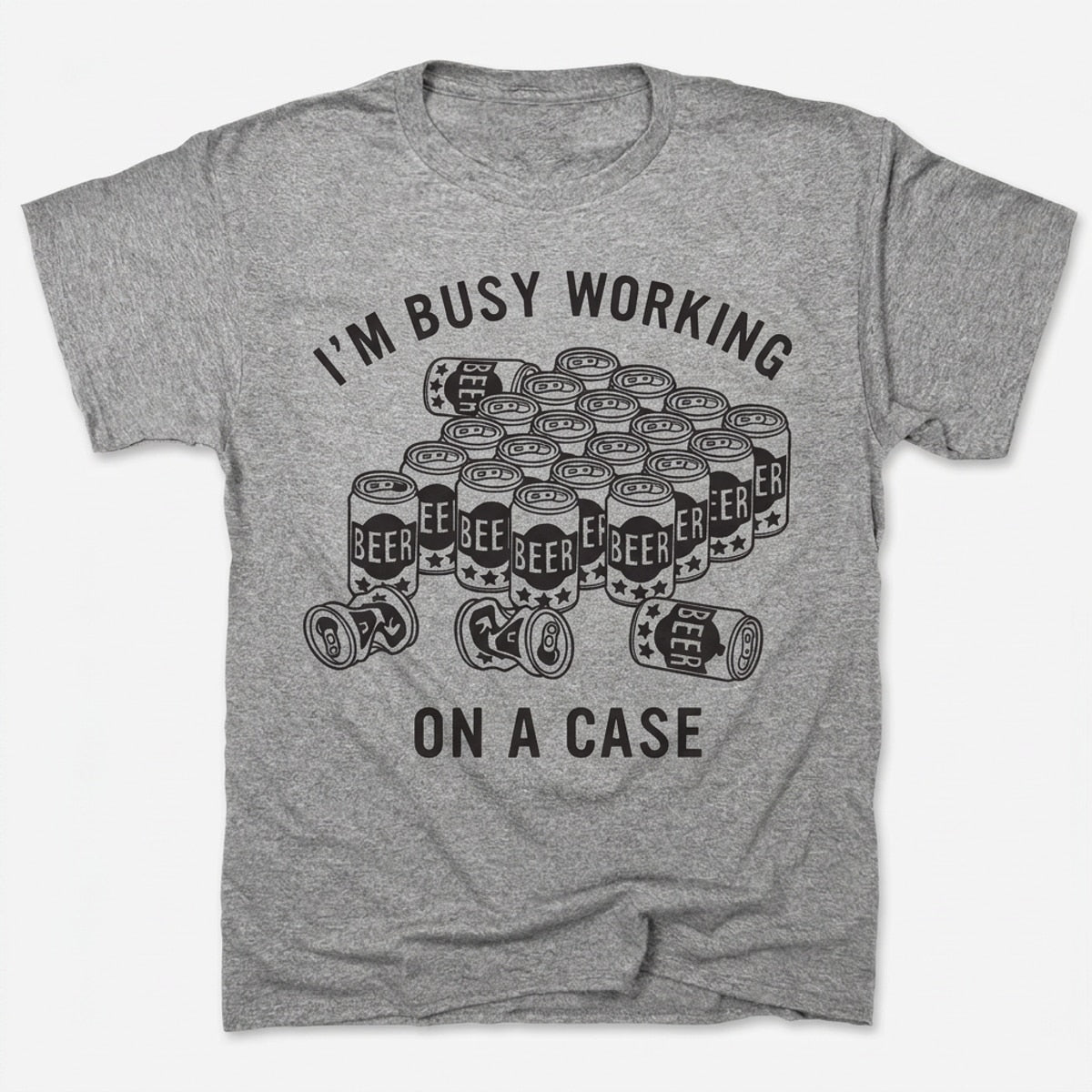 Working On A Case Beer Can Detective Pun in Gray Heather