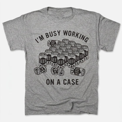 Working On A Case Beer Can Detective Pun in Gray Heather