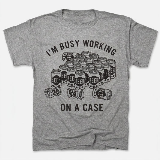 Working On A Case Beer Can Detective Pun in Gray Heather