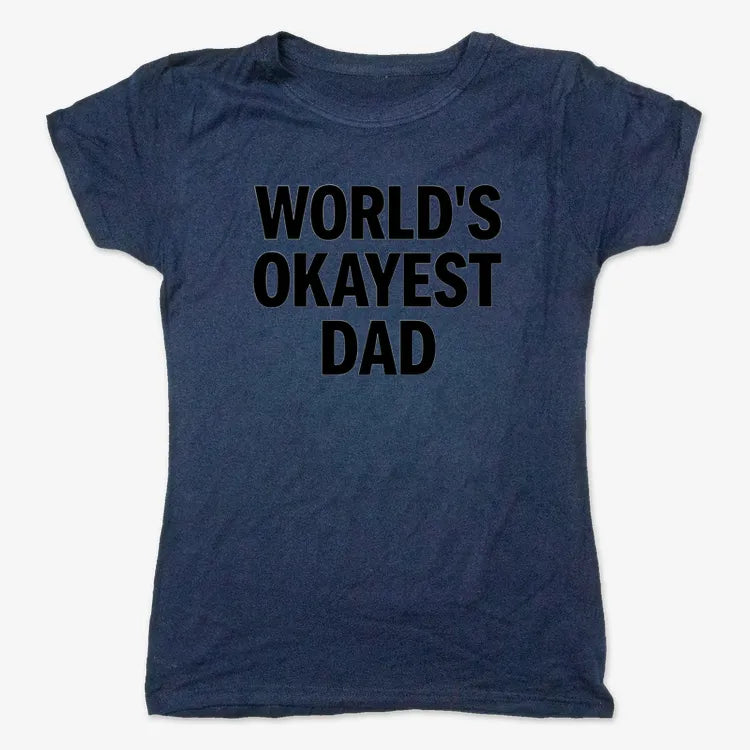 World's Okayest Dad-Women's T-Shirt-True Navy
