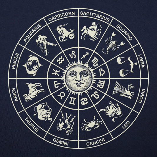 Zodiac Wheel with All 12 Astrology Signs and Sun graphic tee design